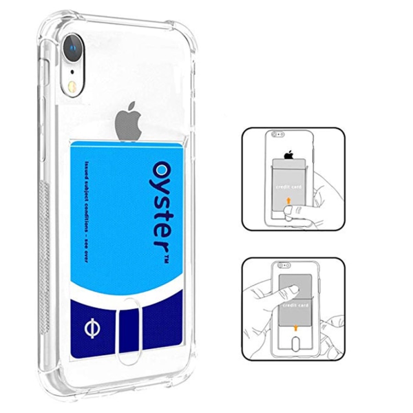 Käytännöllinen silikonikuori korttitelineellä - iPhone XR Transparent/Genomskinlig