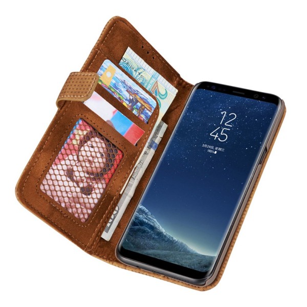 Lommebokdeksel i retrodesign fra LEMAN til Samsung Galaxy S8 Röd