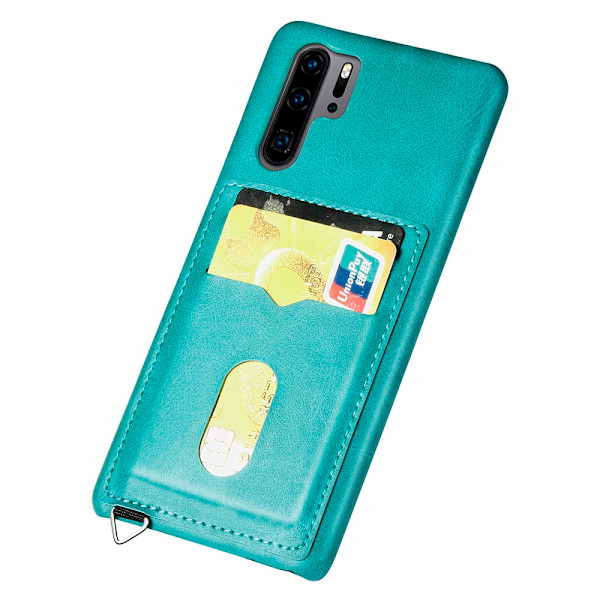 Huawei P30 Pro - Praktiskt Skal med Kortfack (LEMAN) Blågrön Blågrön