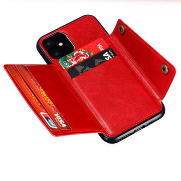 iPhone 12 - Praktisk stilfuldt cover med kortholder Röd