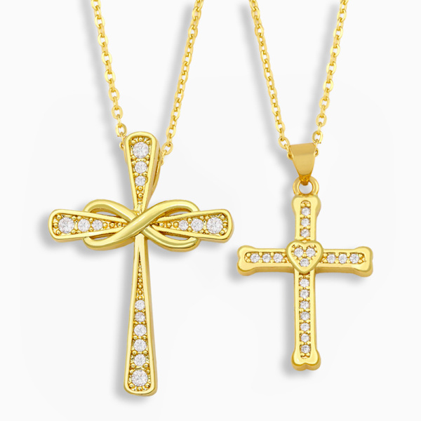 Exklusivt Hög Kvalitets Kors Halsband Guld OÄNDLIG