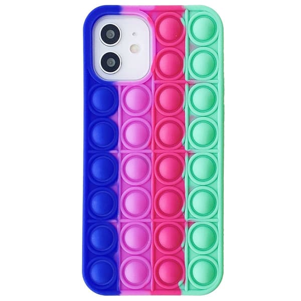 iPhone 12 - Skyddande Fidget Pop It Silikonskal Blå-Grön-Vit