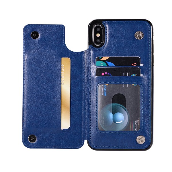 Nahkakotelo lompakko-/korttipaikalla iPhone XS Maxille Marinblå