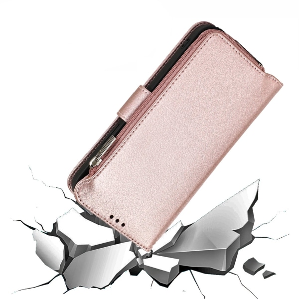 Tyylikäs lompakkokotelo mikrokuitunahkaa vetoketjulla - iPhone Brown