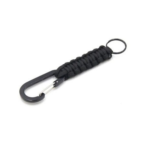 Slitesterk Paracord Overlevelsesnøkkelring (Karabinkrok) Svart