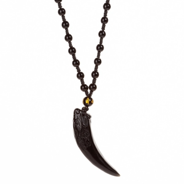 Stilren Obsidian Vargtand Charm Halsband Glossy Obsidian