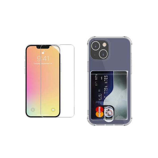iPhone 14 Plus - 1 Set Skal med Korthållare och Skärmskydd Genomskinlig