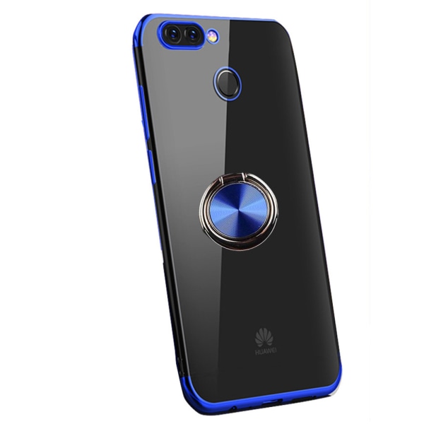 Huawei P Smart 2018 - Effektivt silikonecover med ringholder Blå