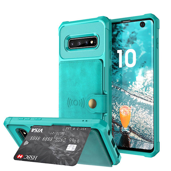 Samsung Galaxy S10 - Praktisk Smart Cover med kortrum Grön