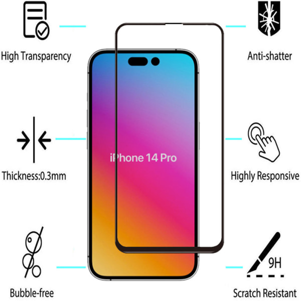 3-PAKKER iPhone 14 Pro Max skjermbeskytter 2,5D HD 0,3 mm Transparent