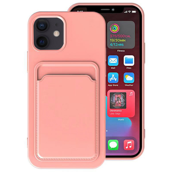 iPhone 12 Mini - Skyddande Stilrent Skal med Korthållare Rosa