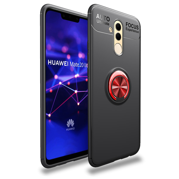 Stilfuldt cover autofokus med ringholder - Huawei Mate 20 Lite Svart/Röd