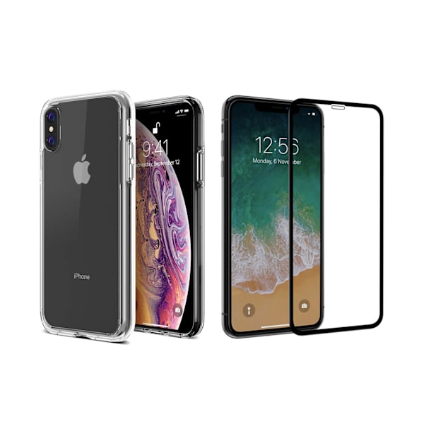 iPhone XS Max - 1 Set Stötdämpande Silikonskal med Skärmskydd Transparent