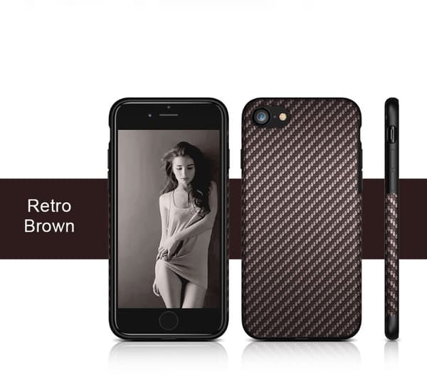 IPhone 6/6S Silikon/gummi skal med en effektfull Carbondesign Brun Brun