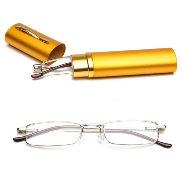 Læsebriller med styrke (+1.0 - +4.0) med bærbar metalæske Guld +2.75