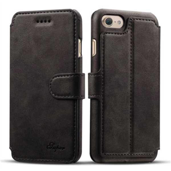 Praktiskt Fodral med Plånbok - iPhone 6/6S (Läder) Svart Svart