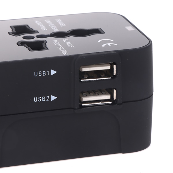 Universal reiseveggadapter 2 USB Svart