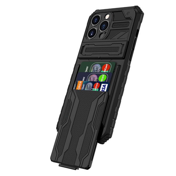 iPhone 14 Pro Max - Smart Skal med GÖMD Korthållare Svart