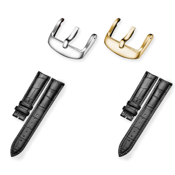 Stilrent Klockarmband i Läder (Krokodilmönstrat) Svart/Guld 22mm