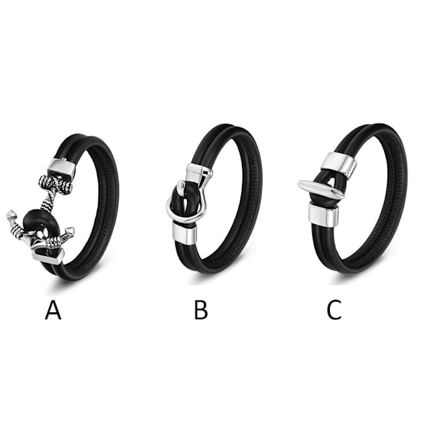 Stilsäkert Äkta Läder Rostfritt Stål Armband TYPE-A