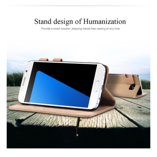 Samsung Galaxy S6 Edge - Plånboksfodral i Mockaimmitation Ljusbrun
