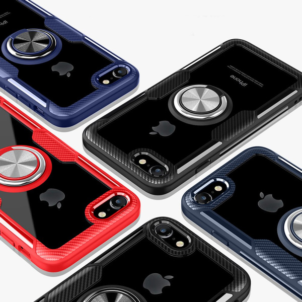 Stilig deksel med ringholder - iPhone 7 Röd/Silver