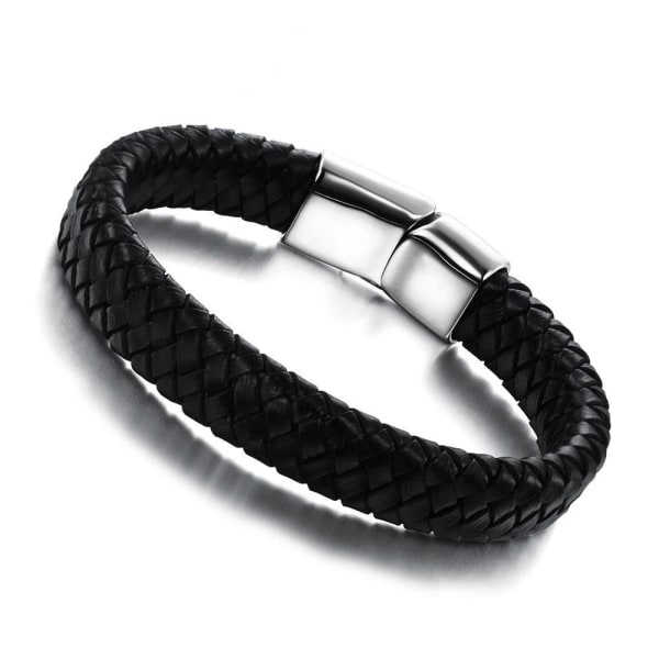 Stilsäkert Bekvämt PU-Läder Unisex Armband Svart 19CM