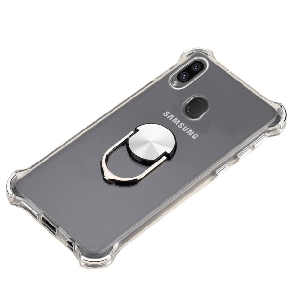Samsung Galaxy A40 - Praktiskt Skyddande Silikonskal Ringh�llare Silver