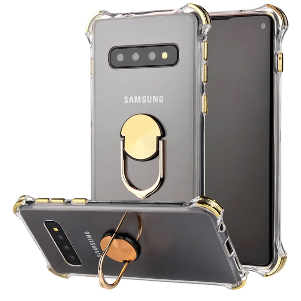 Samsung Galaxy S10 Plus - Praktisk cover med ringholder Guld
