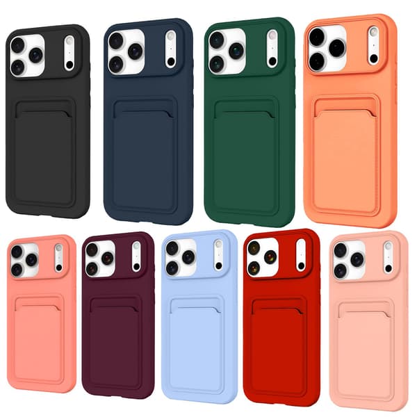 Stötdämpande silikonskal med ett kortfack för iPhone 17 Pro Rosa