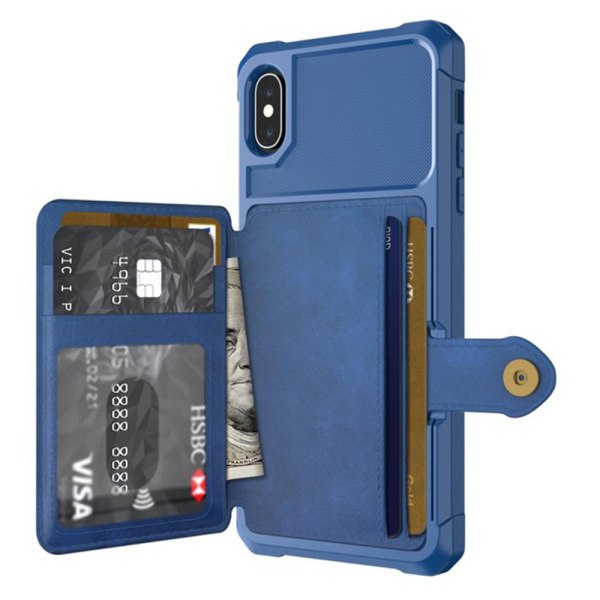 iPhone X/XS - Käytännöllinen suojakuori korttilokerolla Brun