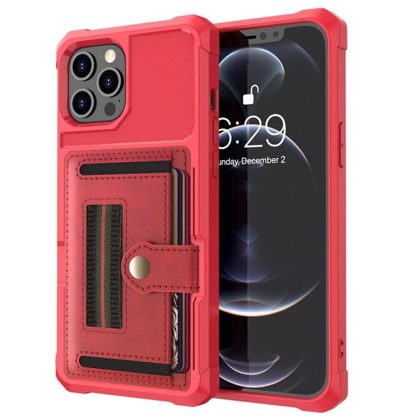 iPhone 12 Pro Max - Praktiskt Stilsäkert Skal med Korthållare Röd