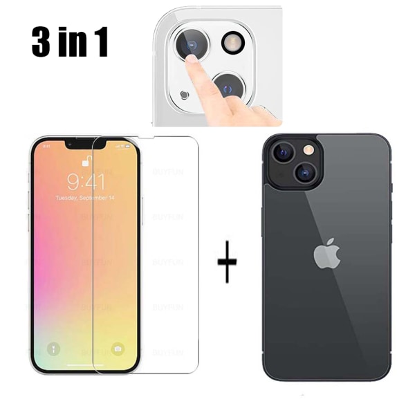 3-PACK 3-i-1 iPhone 14 Plus Front- og bakkameralinsedeksel 0,3 mm Transparent
