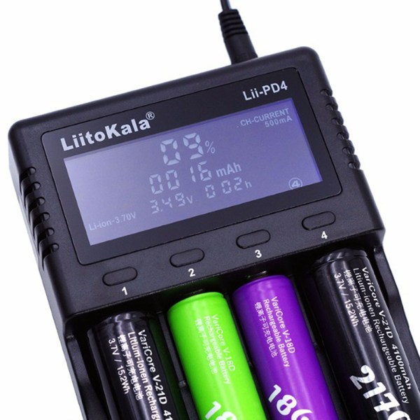 LiitoKala Lii-PD4 18650 26650 4-slot Batteri Snabbladdning Svart Svart