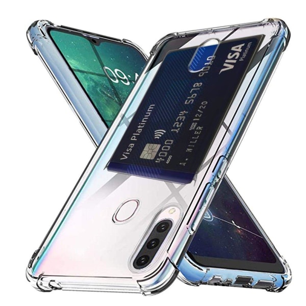 Samsung Galaxy A20S - Beskyttende praktisk cover med kortholder Transparent/Genomskinlig
