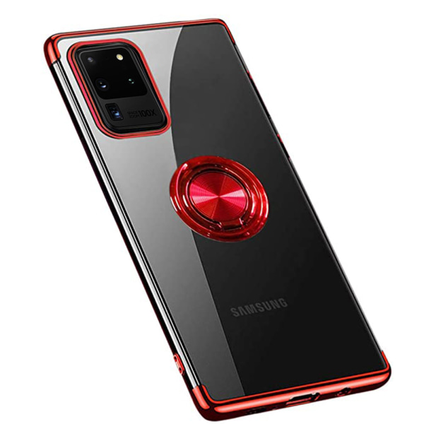Samsung Galaxy S20 Ultra - Käytännöllinen silikonikuori sormustelineellä Röd