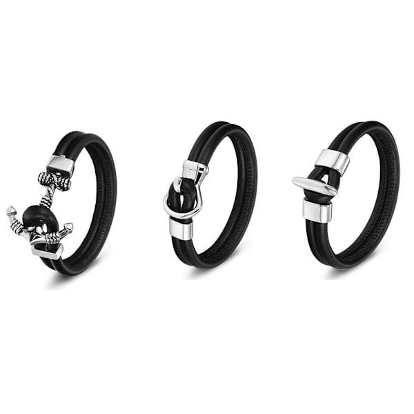 Stilsäkert Äkta Läder Rostfritt Stål Armband TYPE-A