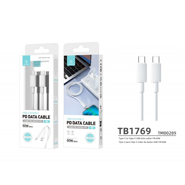 Typ-C till Typ-C USB-kabel - Vit 1M, 60W