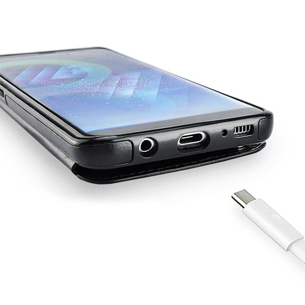 Läderskal med Plånbok/Kortfack till Samsung Galaxy S9+ Svart