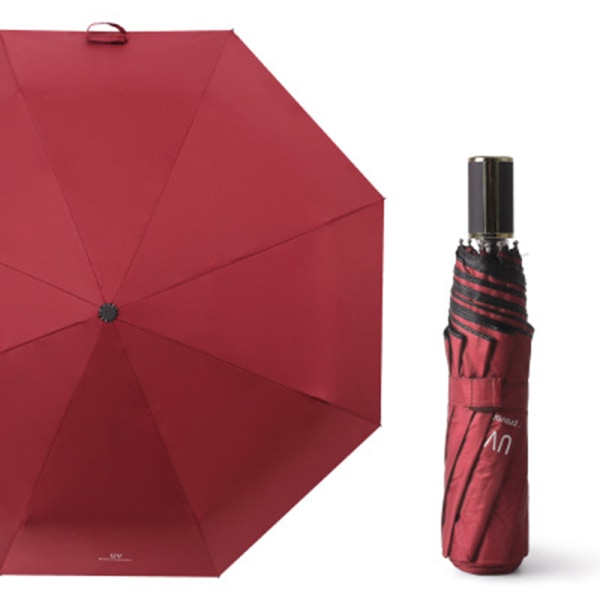 Praktisk UV-beskyttende kraftig paraply Vinröd