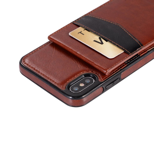 Lædertaske med pung og kortslot til iPhone XR Röd