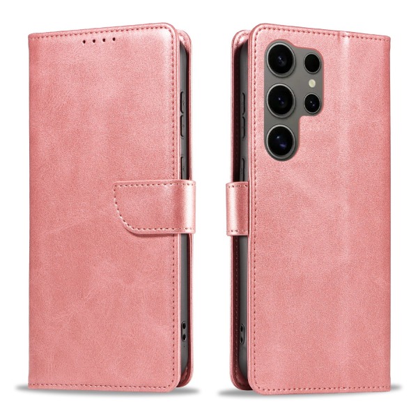 S24 Ultra - Elegant pung etui i læder i 6 farver Pink gold