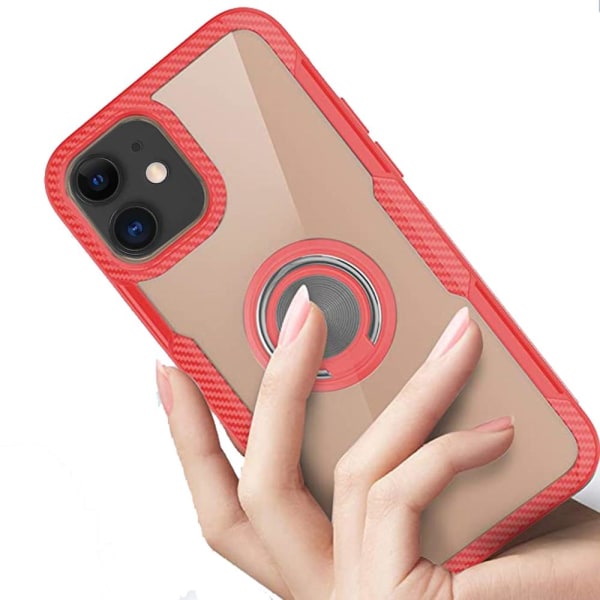 iPhone 12 Mini - Tyylikäs suojakuori sormustelineellä LEMAN Röd/Silver
