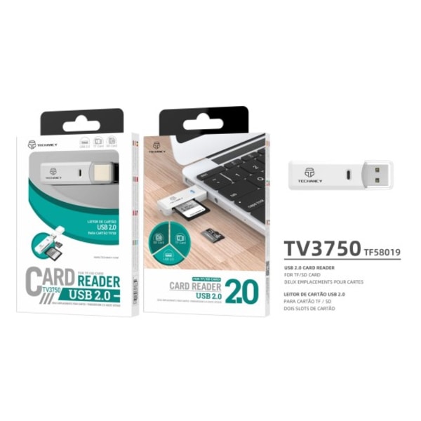 2in1 USB 2.0 Vit SD/TF Kortläsare