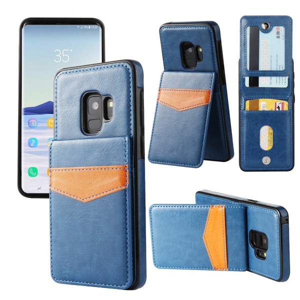 Läderskal med Plånbok/Kortfack till Samsung Galaxy S9 Blå