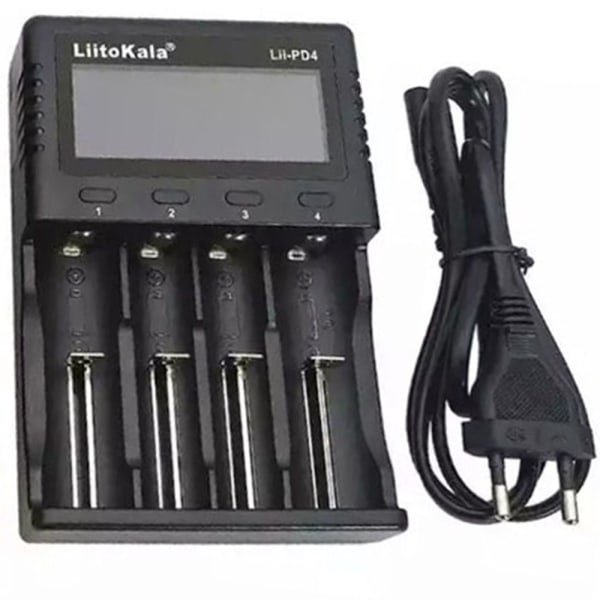 LiitoKala Lii-PD4 18650 26650 4-spors batteri Rask lading Svart Svart