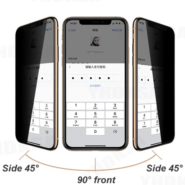 3-PACK iPhone XS Max näytönsuoja Anti-Spy HD 0,3mm Svart