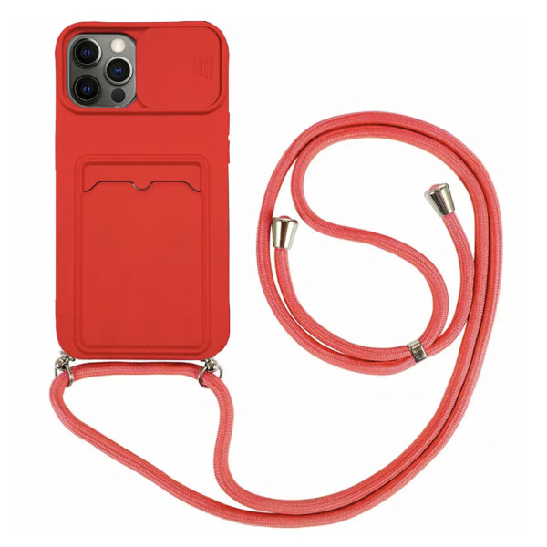 iPhone 12 Pro Max - Glat beskyttelsescover med kortholder Röd