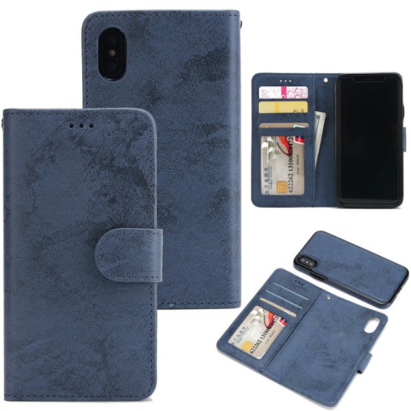iPhone X/XS - Silk-Touch-suojakuori lompakolla ja kuorella Ljusblå