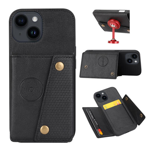 iPhone 15 Plus - Lyxigt PC-läder Retro Flip Fashion Plånboksfodral Grå